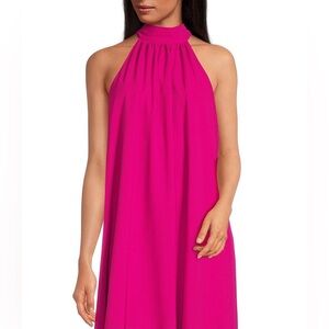 Belle Badgley Mischka Elise Georgette Turtleneck Sleeveless Back Tie mini dress